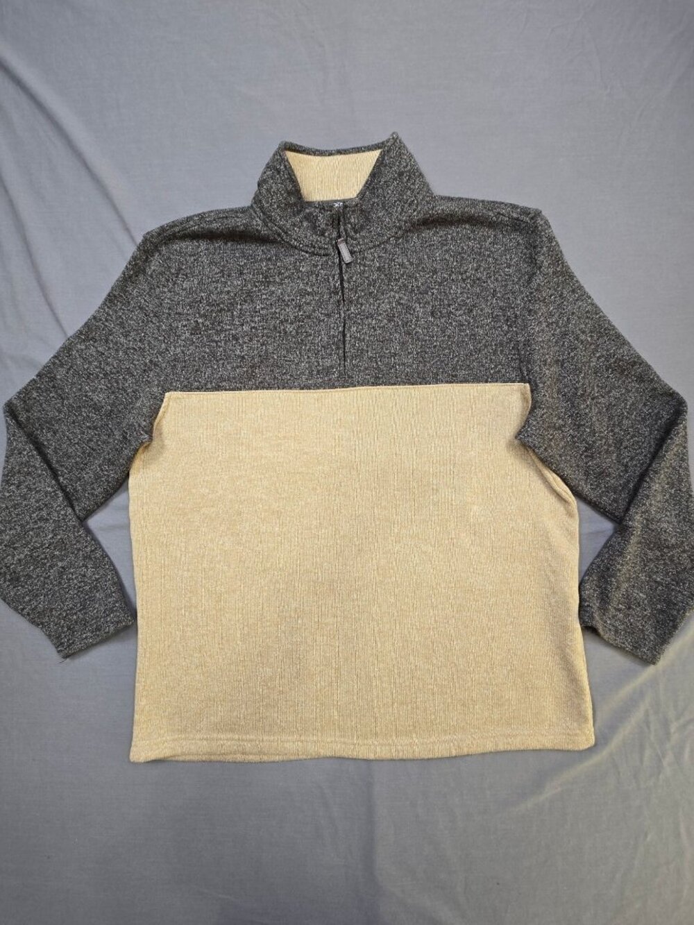 Izod XL Quarter Zip Pullover Sweater Beige Gray Casual Knit Long Sleeve